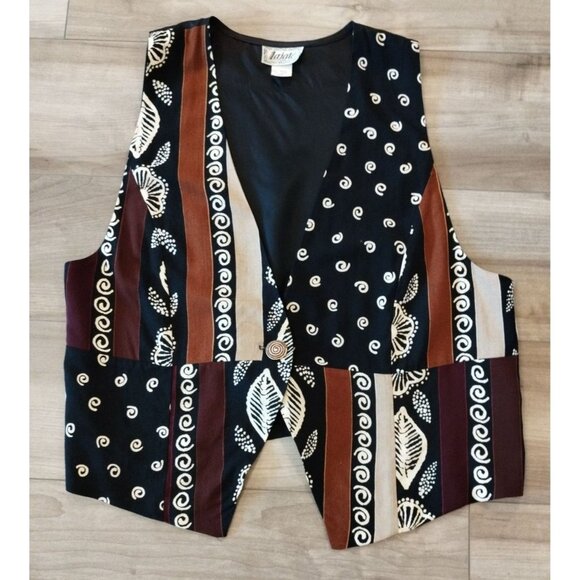 LAJATE Vintage Western Style Multi Media Pattern Buttoned Vest L - Picture 1 of 9